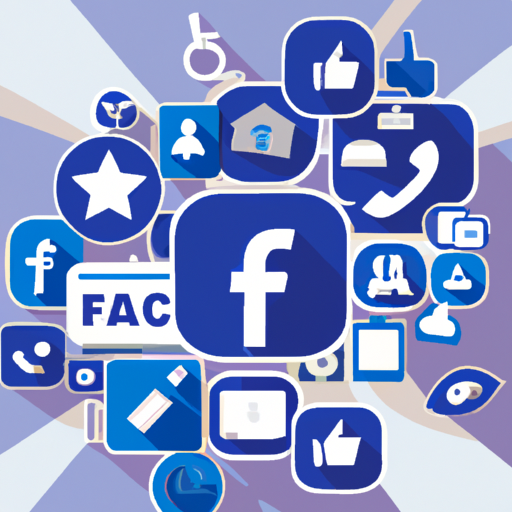 איור דיגיטלי של לוגו פייסבוק מוקף באייקונים שונים של סיוע ציבורי