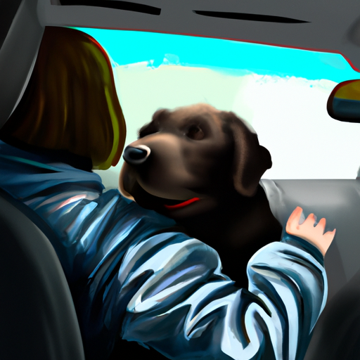 בעל כלב מנחם את הכלב שלו במהלך נסיעה ברכב