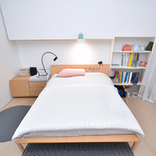 חדר שינה קומפקטי הכולל מיטה רב תכליתית עם אחסון ושטח עבודה.