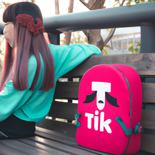 תמונה של תיק Tiktok על ספסל בית ספר, המשקף את הסגנון והאישיות הייחודיים של הילד.