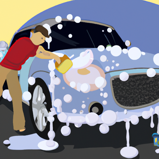 תמונה של אדם שוטף מכונית עם ספוג ודלי מי סבון.