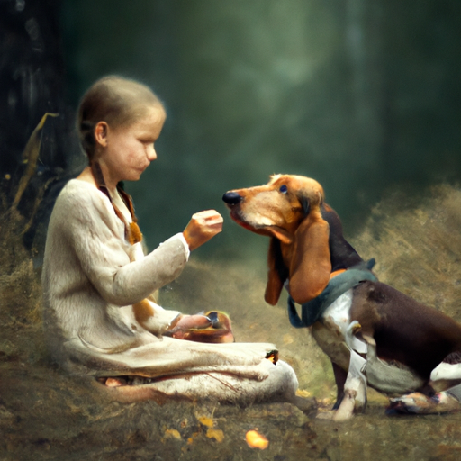 תמונה של ילדה צעירה מאכילה את כלבה, מדגימה את לקחי האחריות והטיפול.