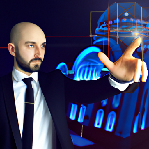תמונה של עורך דין עם טכנולוגיה עתידנית, המייצגת את עתיד עסקאות הנדל"ן המסחרי