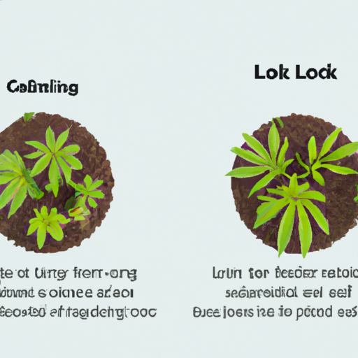 A comparison image showing healthy and unhealthy cannabis seedlings, with signs to look out for.