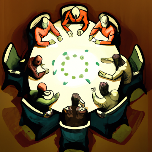 איור של שולחן פוקר ובמרכזו חמישה שחקנים וצ