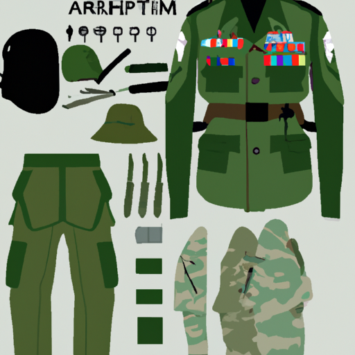 1. תמונה של מדי צבא סטנדרטיים המציגים את מרכיביו השונים.