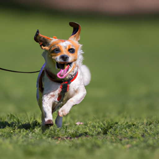 1. תמונה של כלב רץ בשמחה בפארק, מציג לראווה את תרגיל האושר שמביא.