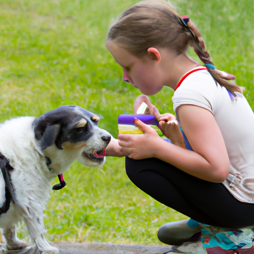 3. ילדה צעירה מאכילה את כלבה, מגלה אחריות ואכפתיות.