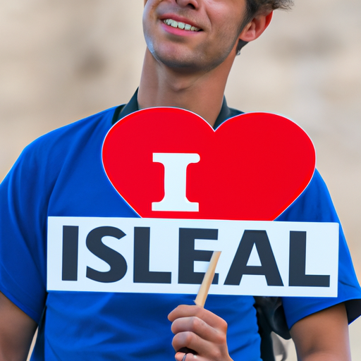 Portrait of a Bein Harim Tours' guide holding an 'I love Israel' sign.