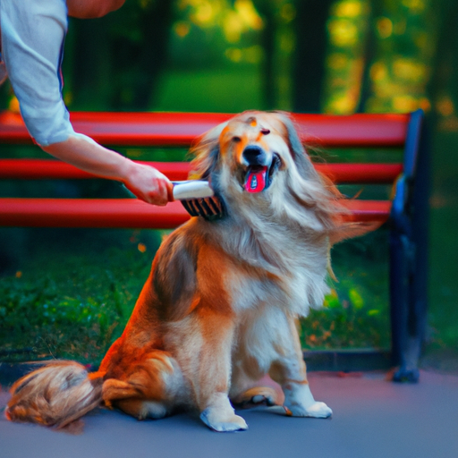 תמונה של אדם מצחצח כלב בינוני בפארק
