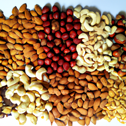 1. מגוון אגוזים טבעיים המוצגים בממרח תוסס וצבעוני