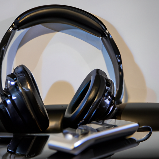 1. זוג אוזניות יוקרתיות המונחות על שלט טלוויזיה, המסמלות את חווית האודיו האישית.
