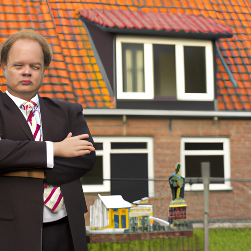 תמונה של עורך דין עומד ליד נכס מגורים, המסמל את תפקידו בענייני מקרקעין.