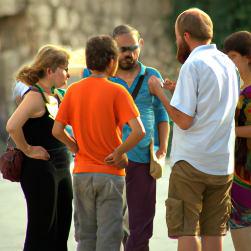 An image showing a group of tourists communicating with a local vendor in Turkey.