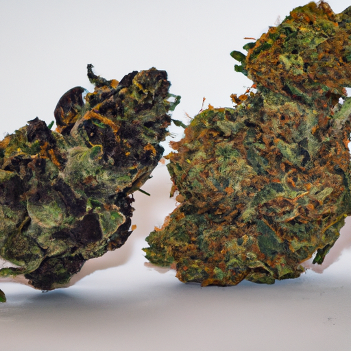 An image of a well-cured cannabis bud contrasting with a poorly cured one.