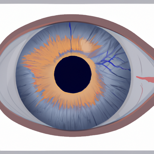 איור של קשתית העין מפורטת, המדגישה אזורים שונים שלדעת אירידולוגים מתאימים לחלקים שונים בגוף