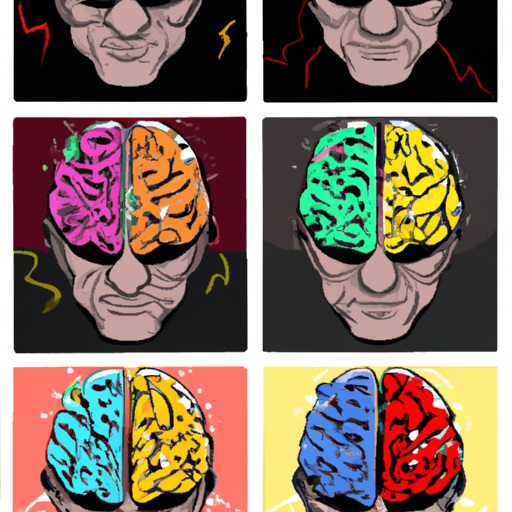 איור של מוח עם מצבים רגשיים שונים המיוצגים על ידי צבעים שונים