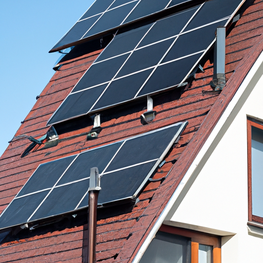בית חכם מודרני וחסכוני באנרגיה עם פאנלים סולאריים על הגג
