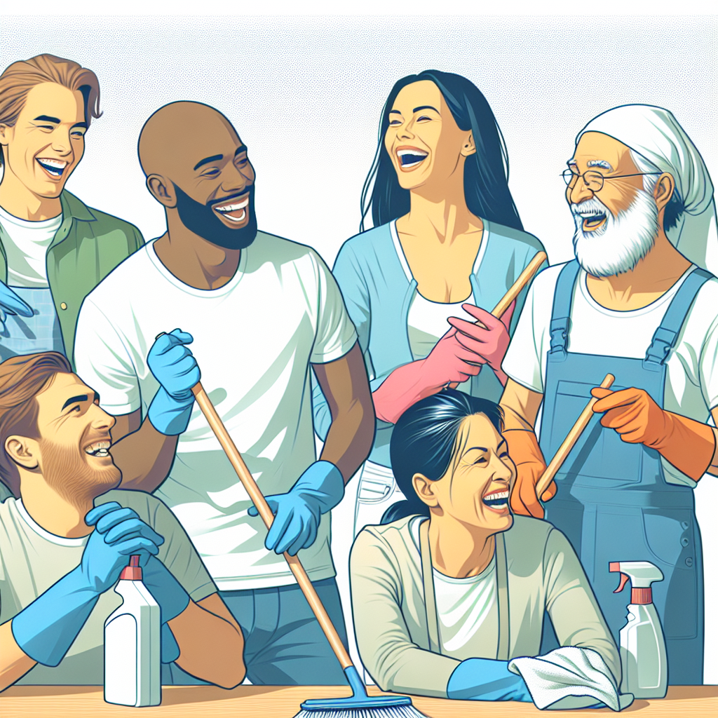 קבוצת אנשים עוסקת בניקיון באווירה טובה