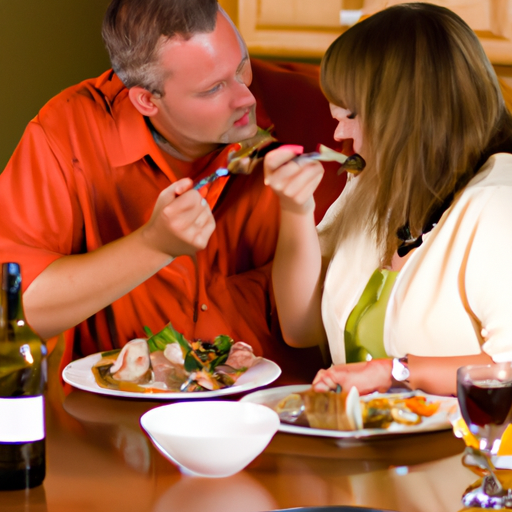 זוג נהנה מארוחה אישית, שהוכנה באהבה על ידי השף הפרטי שלהם.