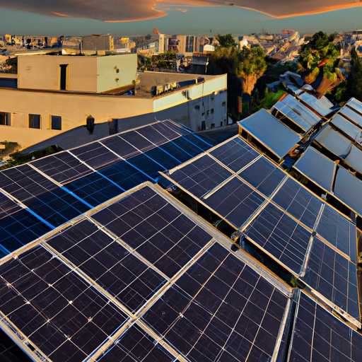 צילום פאנלים סולאריים מותקנים על גג בישראל.