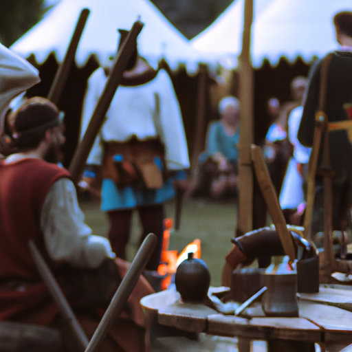 תמונה של פסטיבל מימי הביניים עם אנשים בלבוש מסורתי