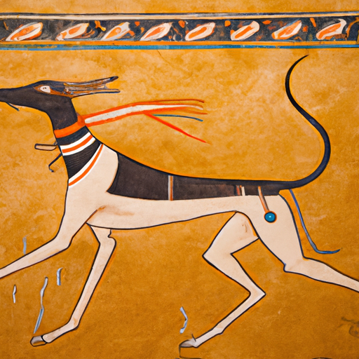 תיאור של ציור קיר מצרי עתיק המציג סלוקי