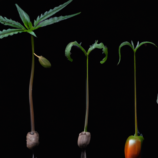 A series of images showing the transition of cannabis from seed to seedling