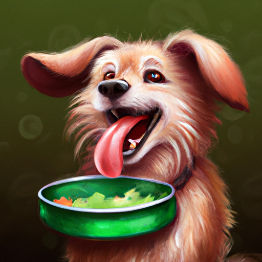 איור של כלב אוכל בשמחה מקערת נירוסטה ירוקה