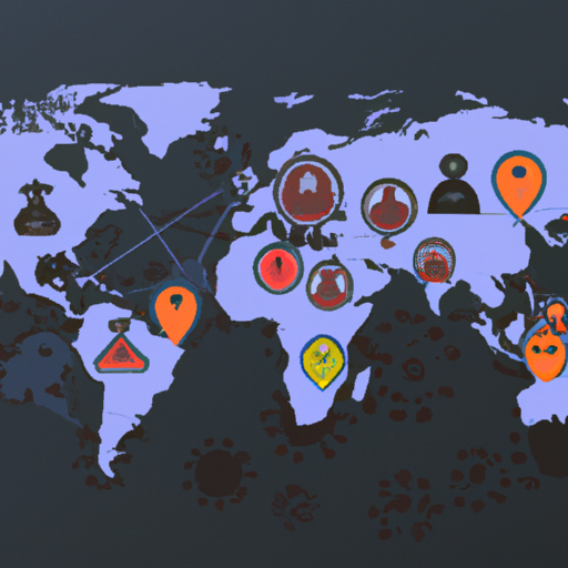 מפת עולם עם סמלי שיווק דיגיטלי המדגישים את ההשפעה הגלובלית של המגיפה