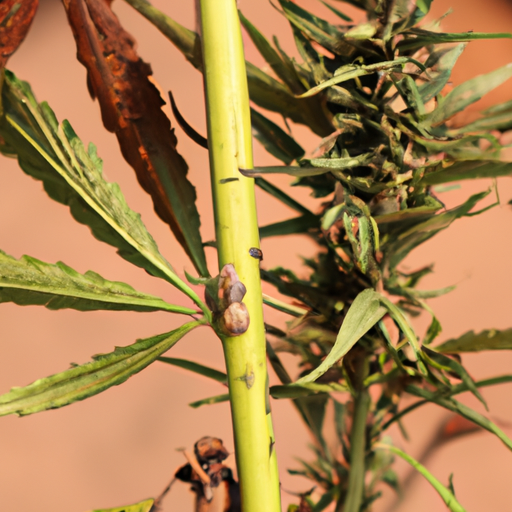 7. A photo of a cannabis plant infested with pests compared to a healthy plant