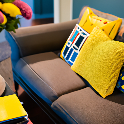 סלון תוסס המדגים ערכת צבעים הרמונית בין הרהיטים לפלטת הצבעים הכוללת של החדר.