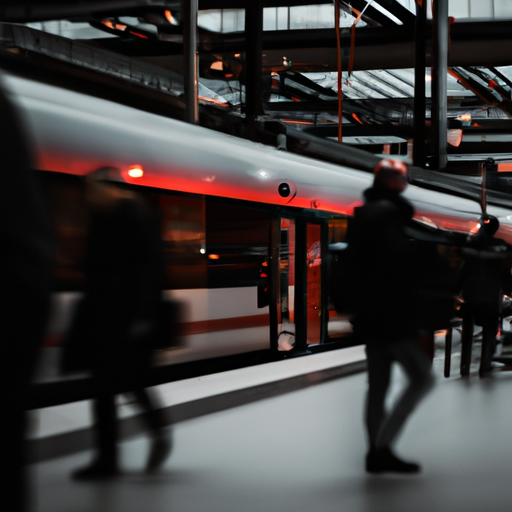 תמונה של תחנת רכבת בגרמניה, עם אנשים נוסעים ומחכים לרכבת שלהם.