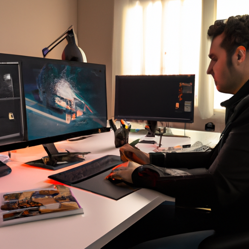 תמונה של איש מקצוע עובד על סרטון אנימציה במחשב שלו.