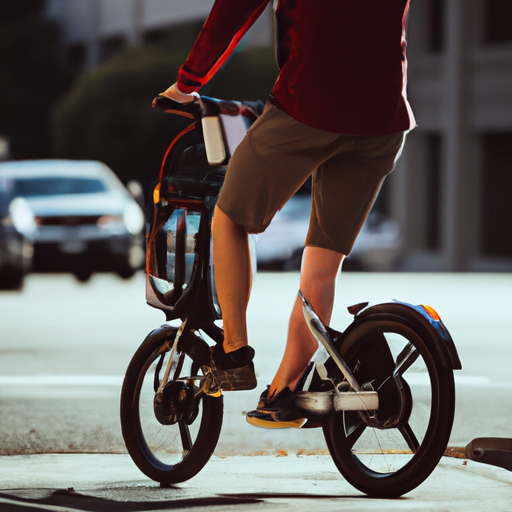 תמונה של אדם רוכב על אופניים חשמליים ברחוב בעיר