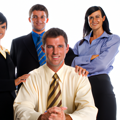 צוות עסקי מצליח, עם רואה החשבון במרכז, המסמל את תפקידם המכריע.
