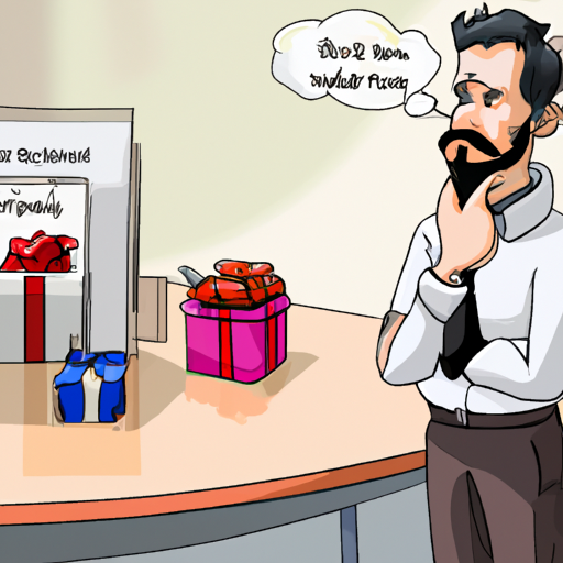 תמונה המציגה עובד מהורהר מהרהר באפשרויות שונות של מתנות לבוס שלו.