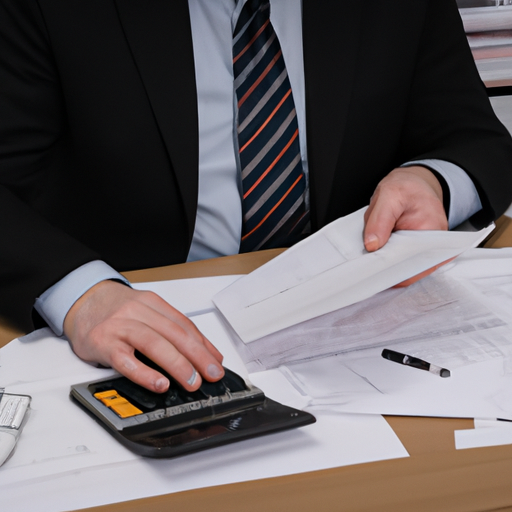 1. תמונה של רואה חשבון בעבודה, שופך על מסמכים פיננסיים שונים.