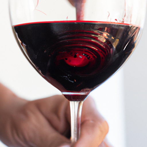 אדם מסובב כוס יין אדום, בוחן את צבעו ועקביותו