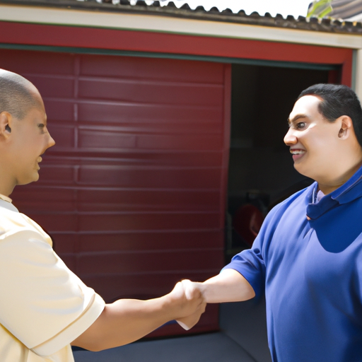 Los Angeles Garage Doors Pro technician shaking hands with a satisfied customer