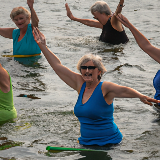 קבוצת קשישים המשתתפת בשיעור אירובי מים, מראה כיצד ניתן לשלב פעילות גופנית בפעילויות היומיומיות