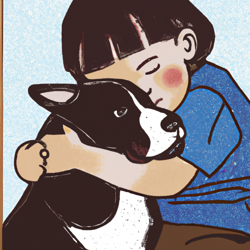 איור של ילד מחבק כלב, המסמל את התמיכה הרגשית שכלבים יכולים לספק.