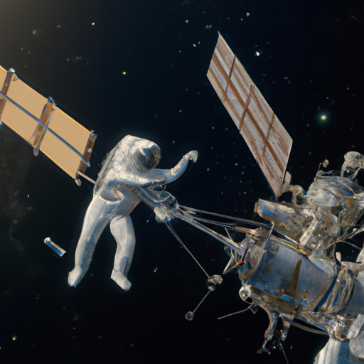 אסטרונאוט מבצע תיקונים בלוויין פגום במסלול כדור הארץ