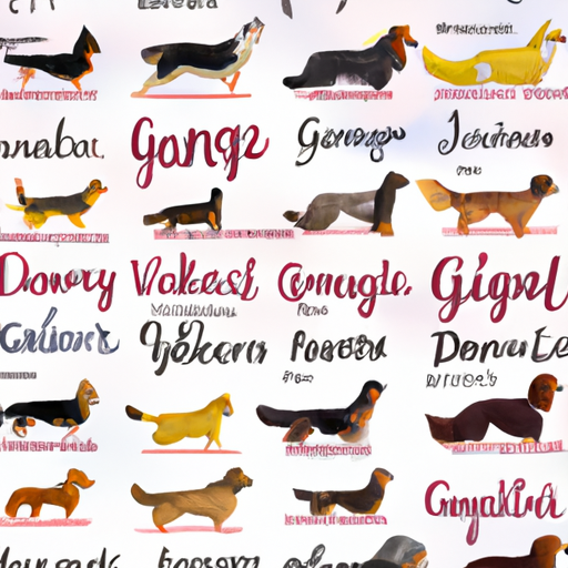 איור המציג מגוון שמות כלבים ייחודיים ומשונים