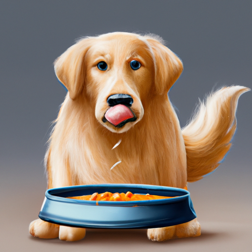תמונה של גולדן רטריבר נהנה מקערת מזון לכלבים על בסיס סלמון.