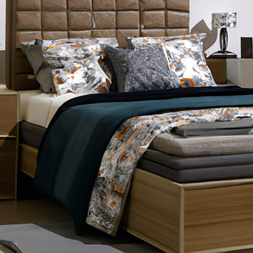 מערך חדר המציג מיטה מסוגננת עם ארגז מצעים המשלים את עיצוב החדר הכולל.