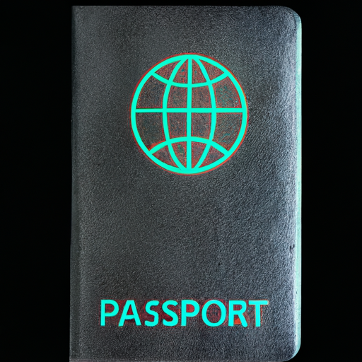 כיסוי דרכון דיגיטלי עתידני עם תכונות טכנולוגיה משולבות כמו מעקב GPS ומנעולים דיגיטליים.