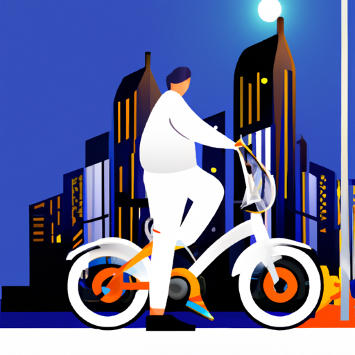 תמונה של אדם רוכב על אופניים חשמליים בעיר