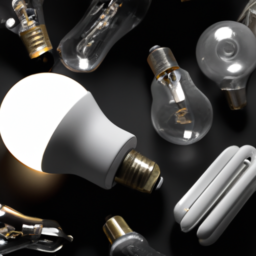 מערך של סוגים שונים של נורות כולל LED, ליבון ו-CFL.