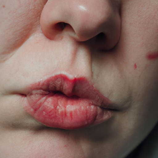 תמונה המראה מקרה של תגובה אלרגית לאחר הליך פיגמנט שפתיים מתנפחות